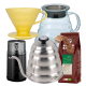 Hario Filterbryg Sæt Inkl. V60 Dripper 2 Kop. Gul, Server 0,6 L, IKAPE Kedel 1,2 L, Kaffemølle & 400g Rigtig Kaffe Organic