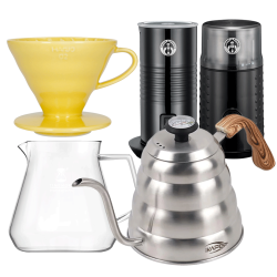 Filterbryg Sæt Inkl. Timemore Server, Hario Dripper Gul, IKAPE Kedel, House of Barista Mælkeskummer & Kaffemølle