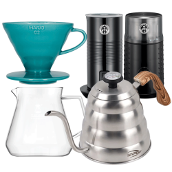 Filterbryg Sæt Inkl. Timemore Server, Hario Dripper Turkis, IKAPE Kedel, House of Barista Mælkeskummer & Kaffemølle