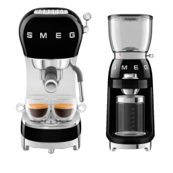 Smeg ECF02BLEU Espressomaskine Sort Inkl. Smeg CGF11BLEU Kaffekværn Sort