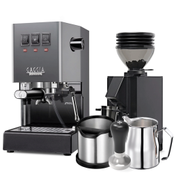 Gaggia Classic E24 Grå Espressomaskine Inkl. Eureka Mignon Zero 55s & Baristaudstyr