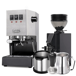Gaggia Classic E24 Stål Espressomaskine Inkl. Eureka Mignon Zero 55s & Baristaudstyr