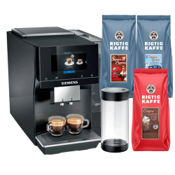 Siemens TP713R19 EQ700 Classic Piano Sort Inkl. Mælkebeholder, 1kg Super Crema, 1kg Crema Intenso & 1kg Dolce Crema