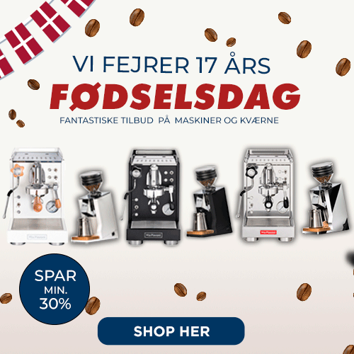 Se vores skarpe f&oslash;dselsdagstilbud p&aring; espressomaskiner og kaffe her!