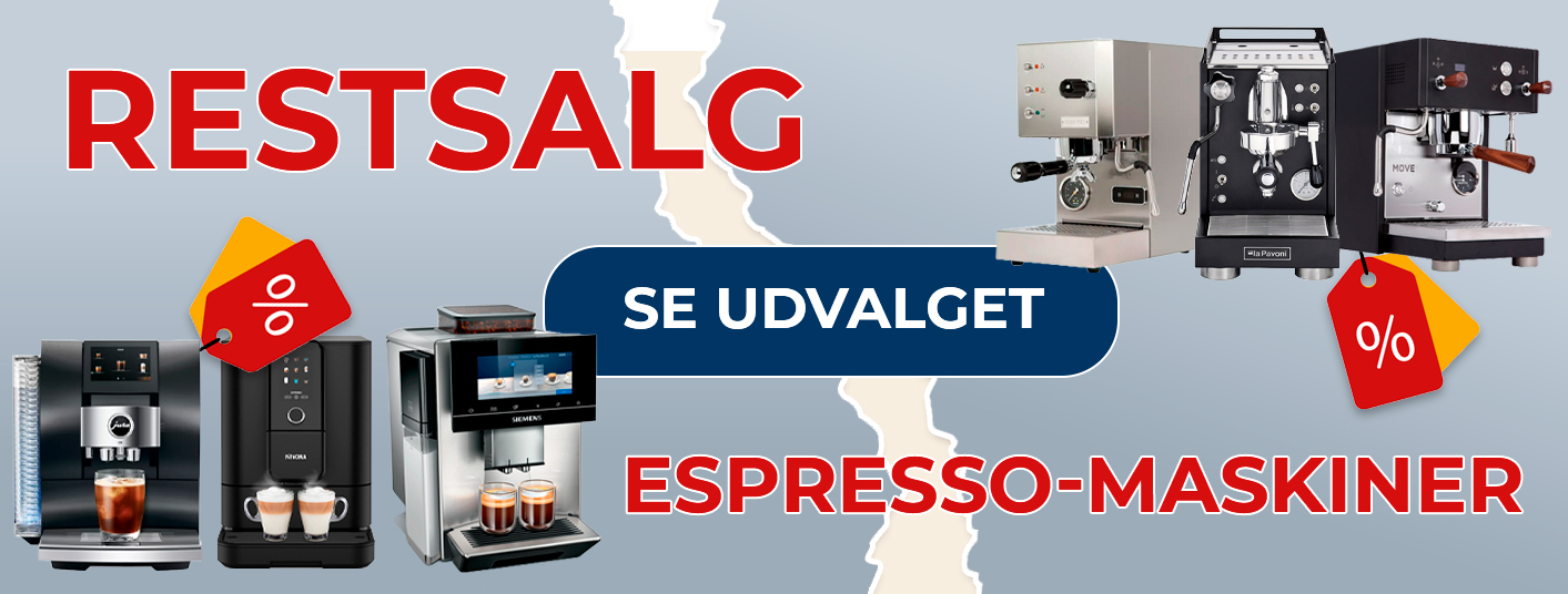 Udvalgte espressomaskiner der er blevet ekstra nedsat. F&oslash;rst til m&oslash;lle &ndash; n&aring;r de er v&aelig;k, er de v&aelig;k.