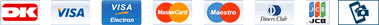 Vi modtager Dankort, Visa, Visa Electron, Mastercard, Maestro, American Express, Diners Club og JCB